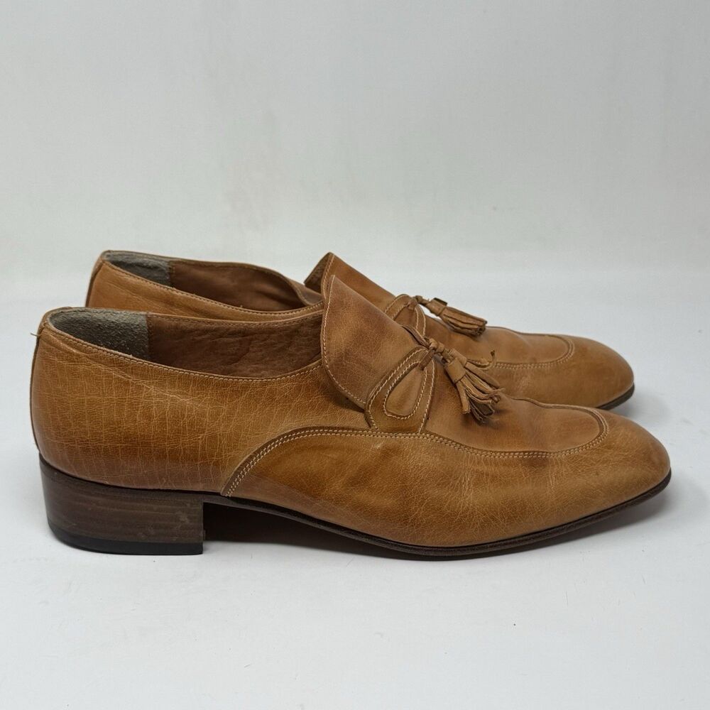 Jean Pier Clemente Loafers Mens 9.5 D Tan Brown Leather Tasseled Vintage Italy